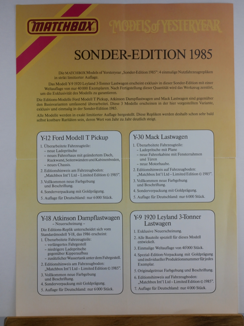 Models of Yesteryear Händlerinformation Sonder-Edition 1985 - 20687