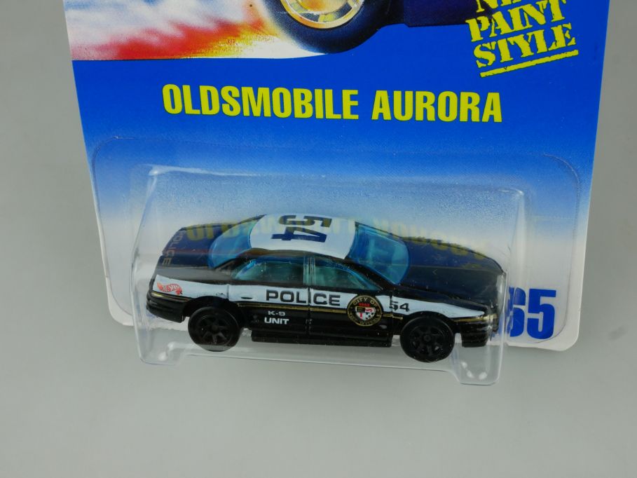 Hotwheels 265 Oldsmobile Aurora Police 54 Malaysia 1991 card MOC 110829